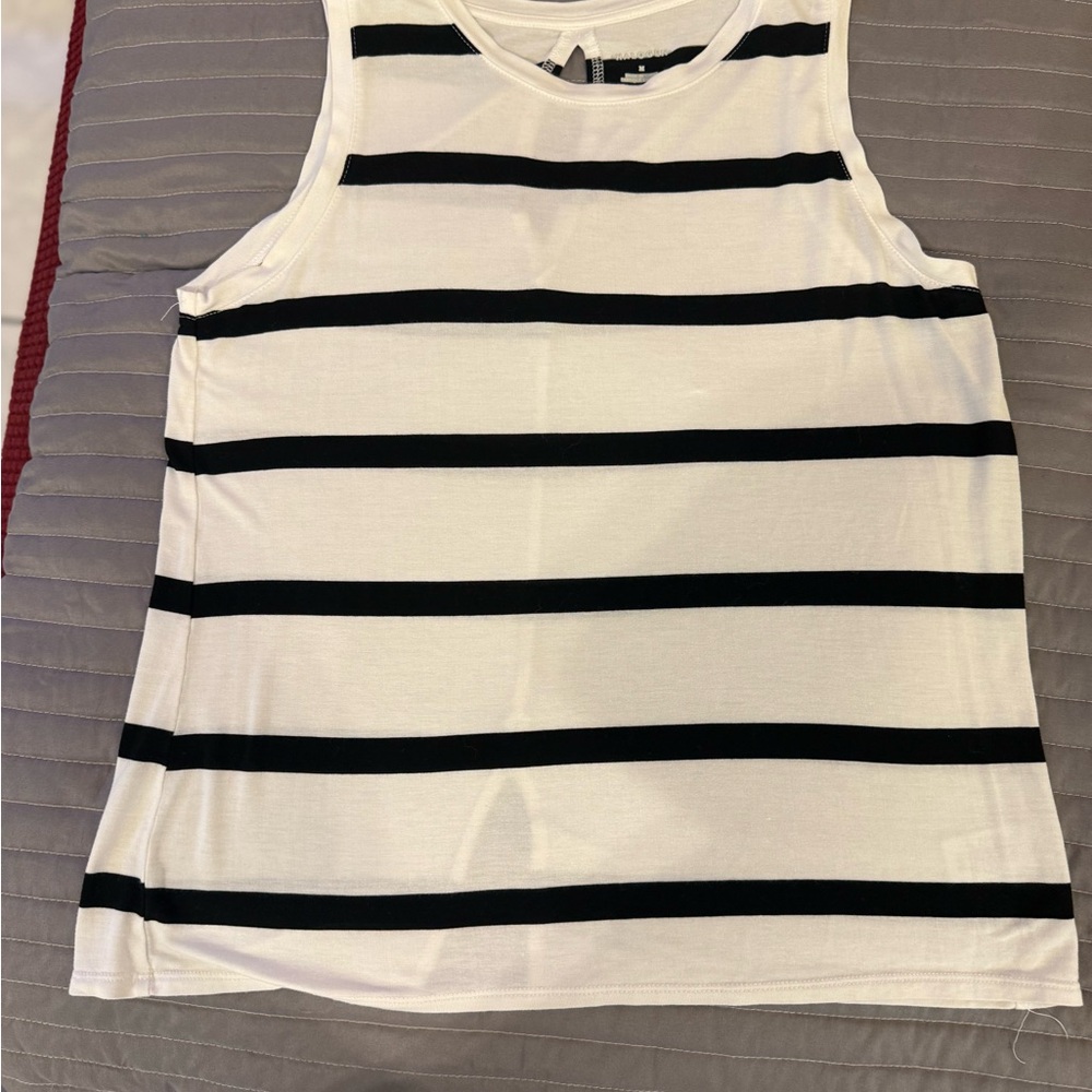 HALOGEN Striped Sleeveless Top and solid black